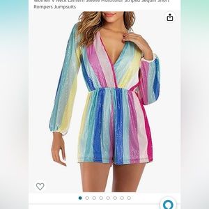 Multi Color Sequin Striped Romper